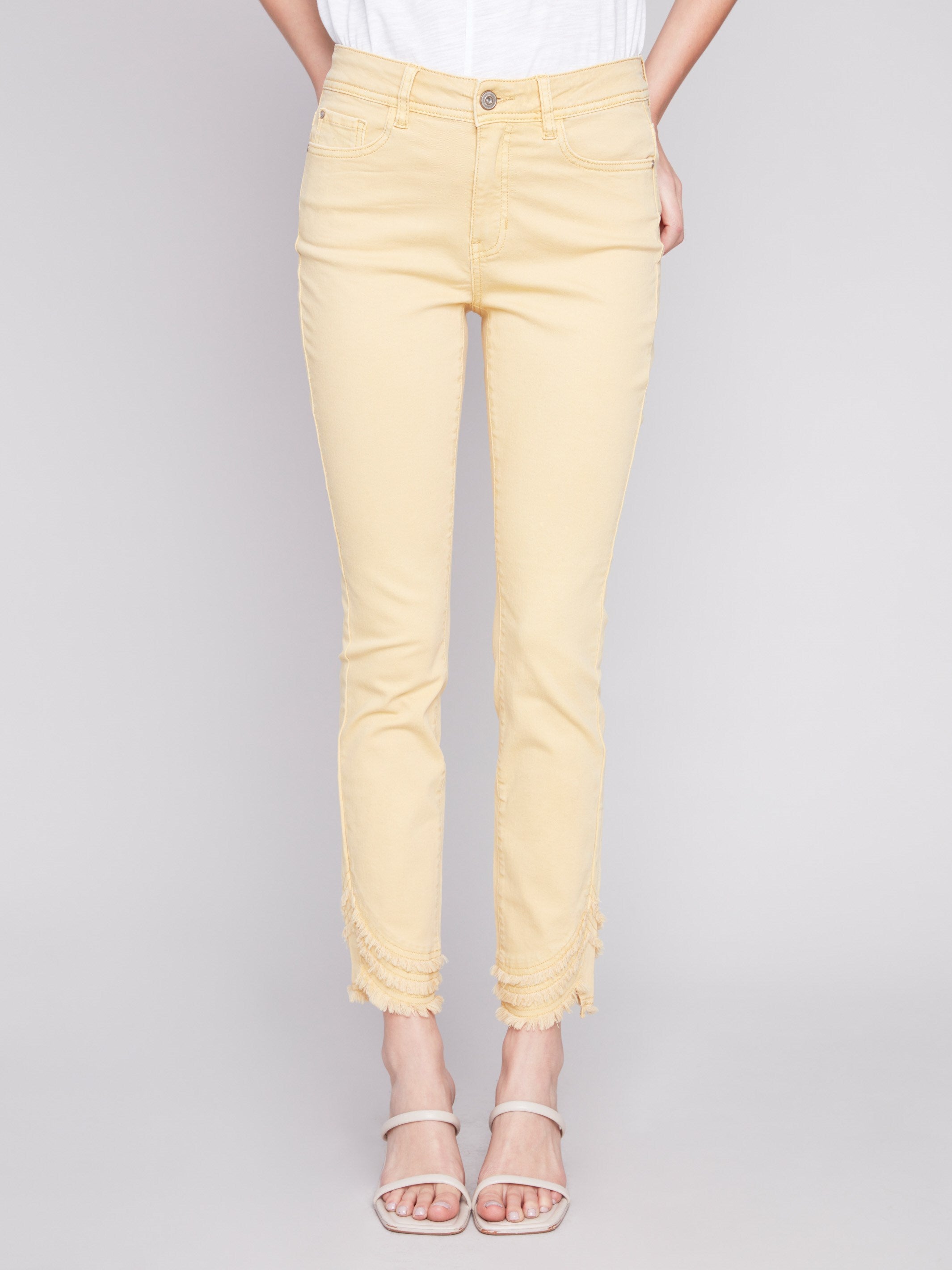 Frayed Hem Twill Pants - Lemon - Charlie B Collection Canada - Image 2