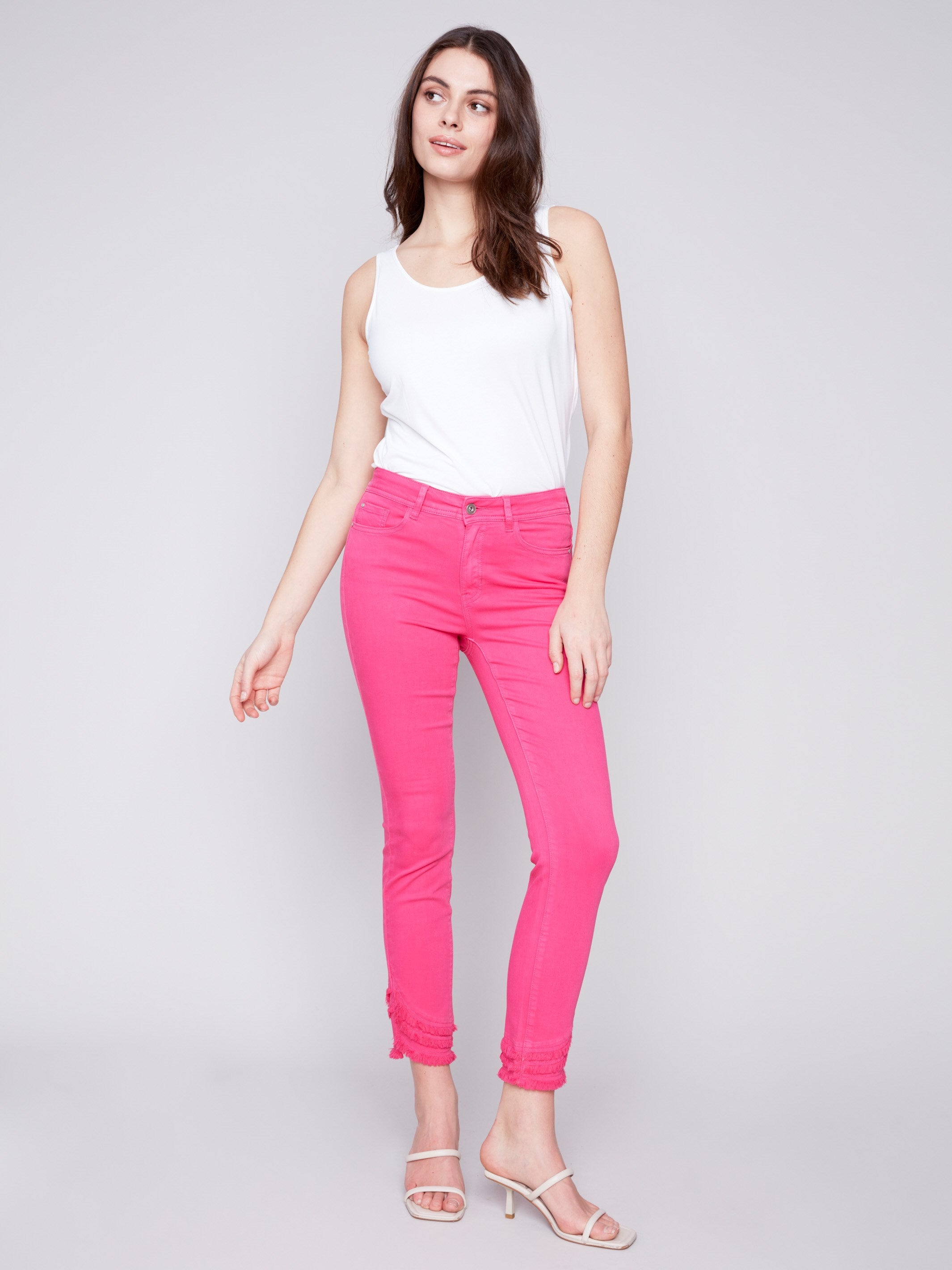 Frayed Hem Twill Pants - Punch - Charlie B Collection Canada - Image 4