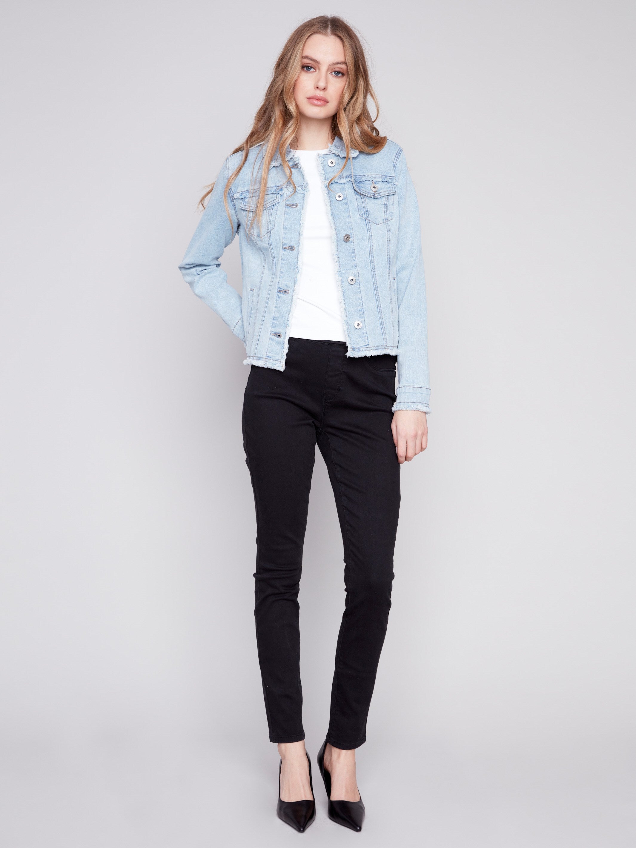 Jean Jacket with Frayed Edges - Bleach Blue - Charlie B Collection Canada - Image 3