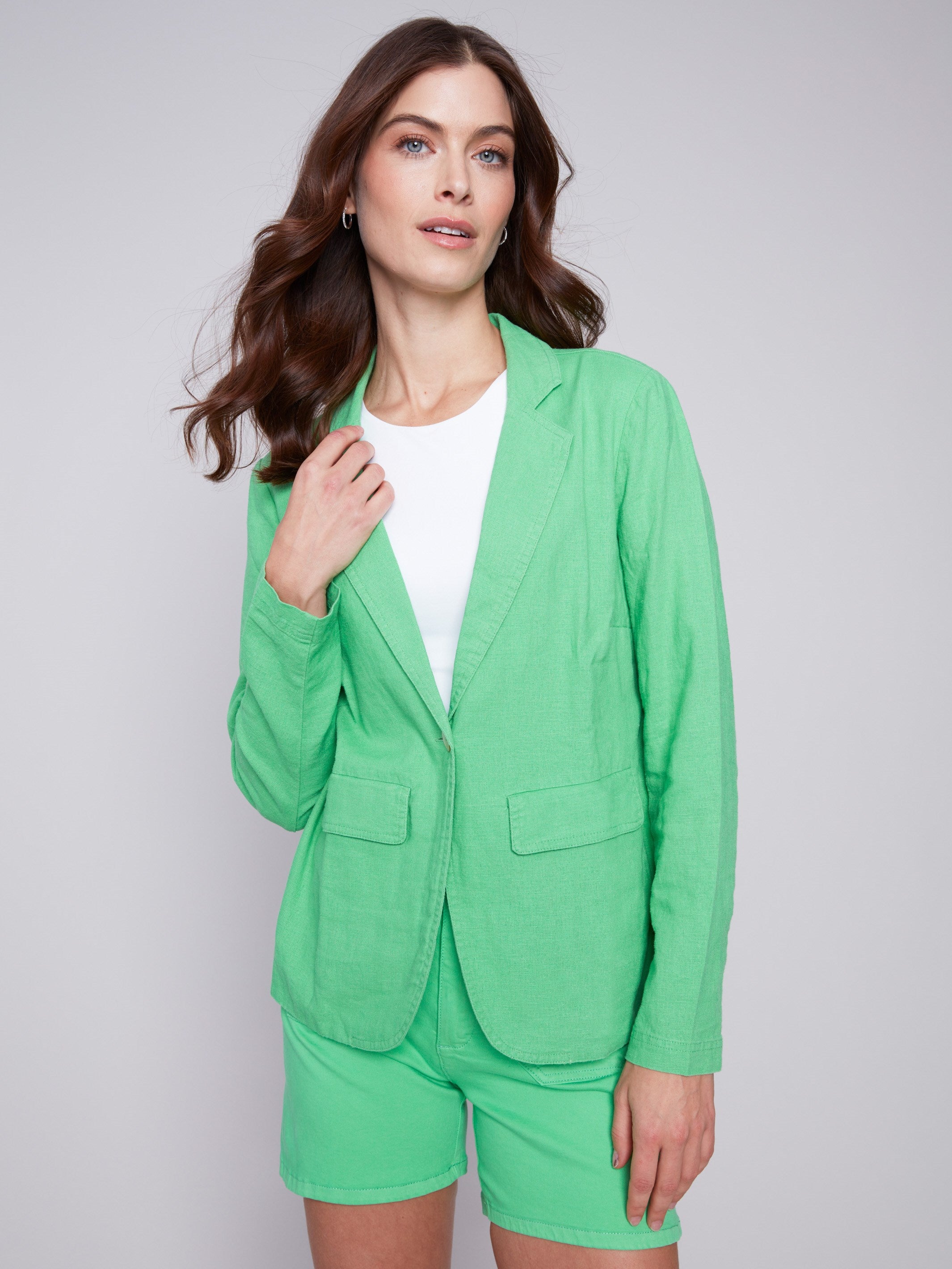Light Linen Blend Blazer - Emerald - Charlie B Collection Canada - Image 1