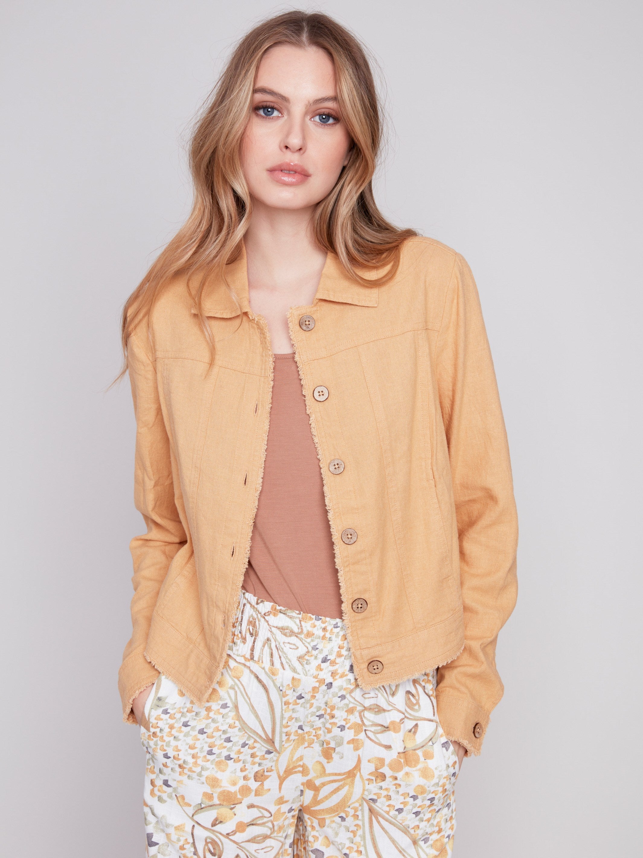 Linen Blend Jacket - Corn - Charlie B Collection Canada - Image 1