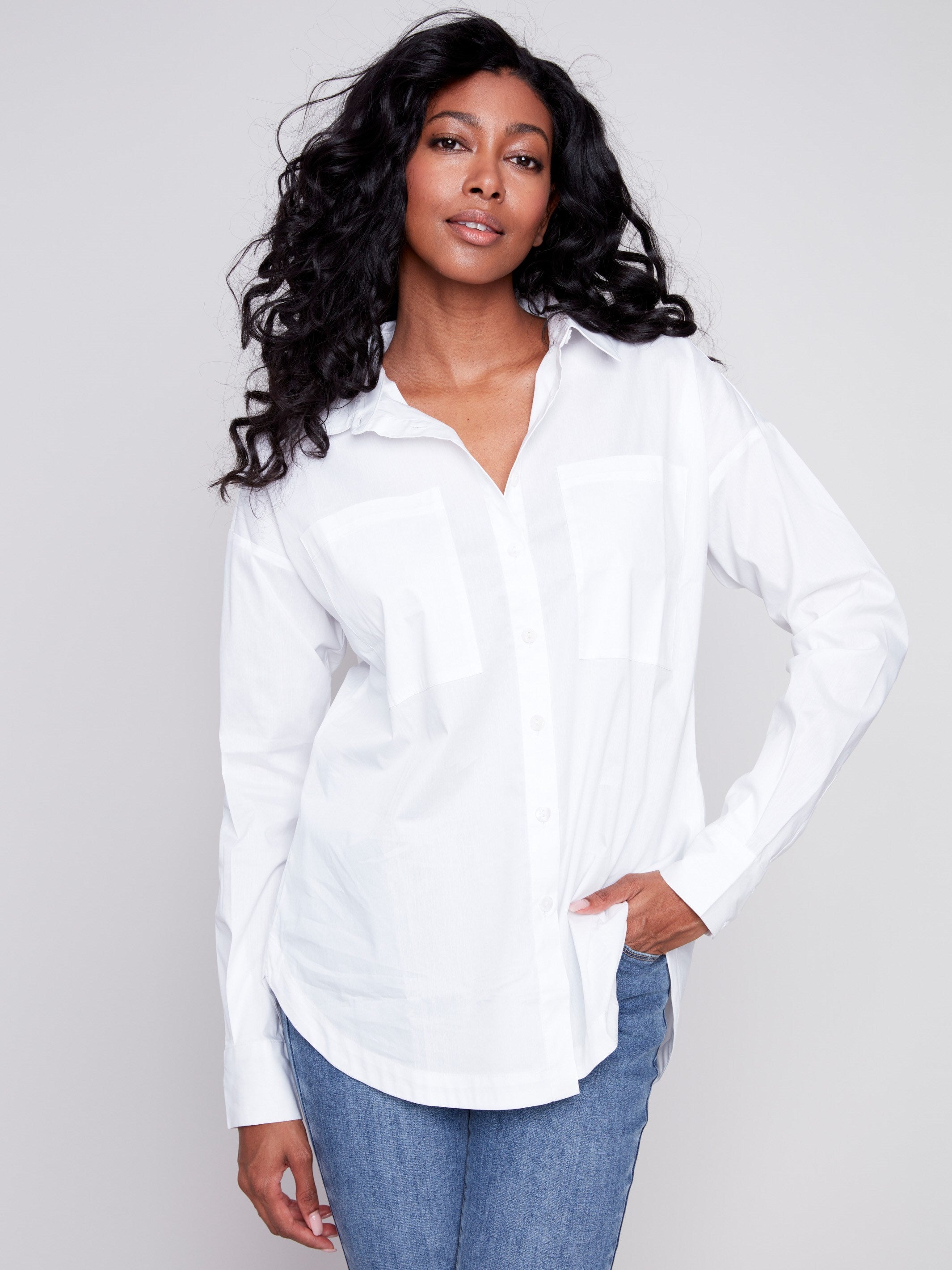 Loose Poplin Shirt - White - Charlie B Collection Canada - Image 1