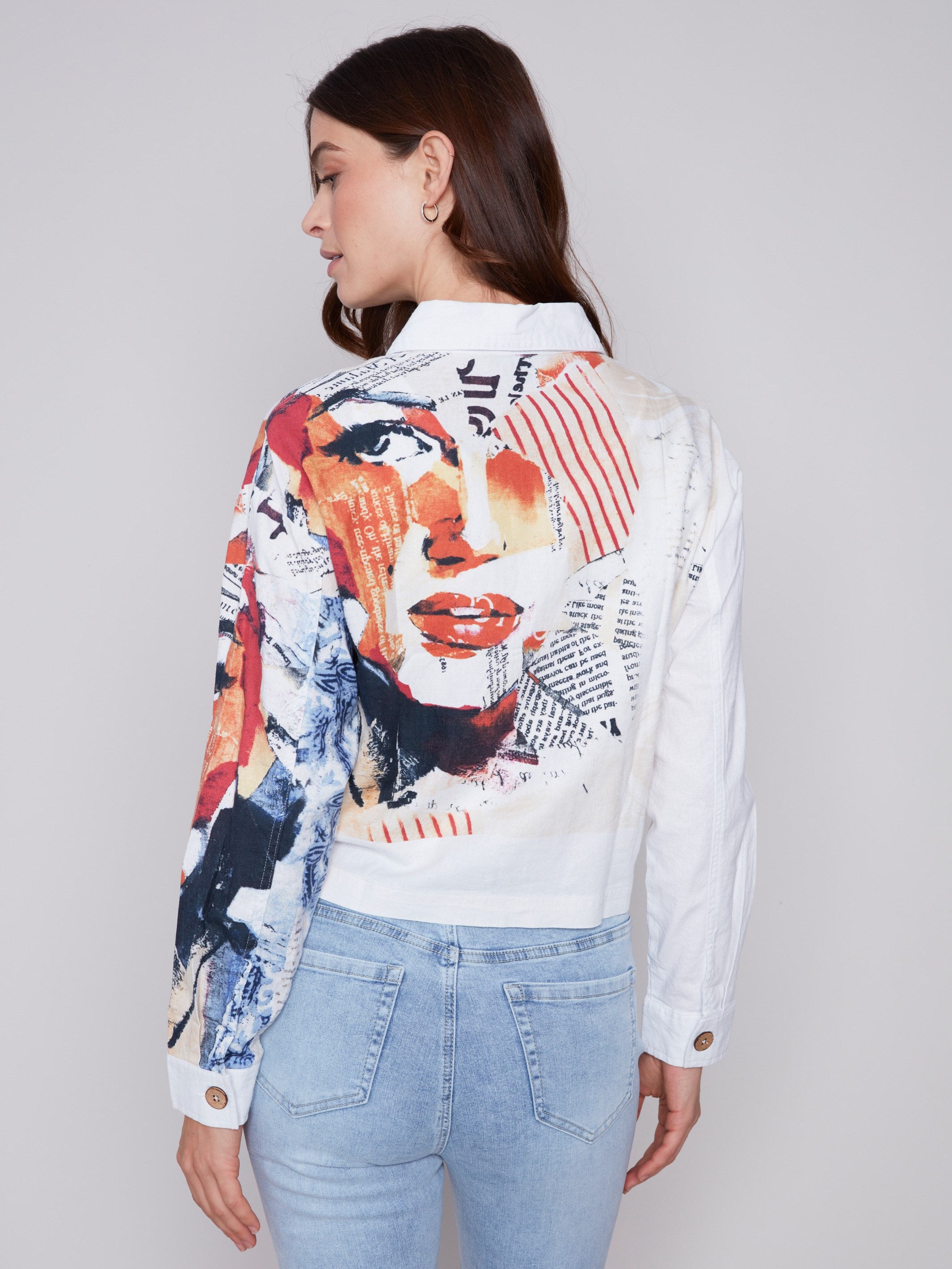 Placement Print Linen Blend Jacket - Monroe - Charlie B Collection Canada - Image 2
