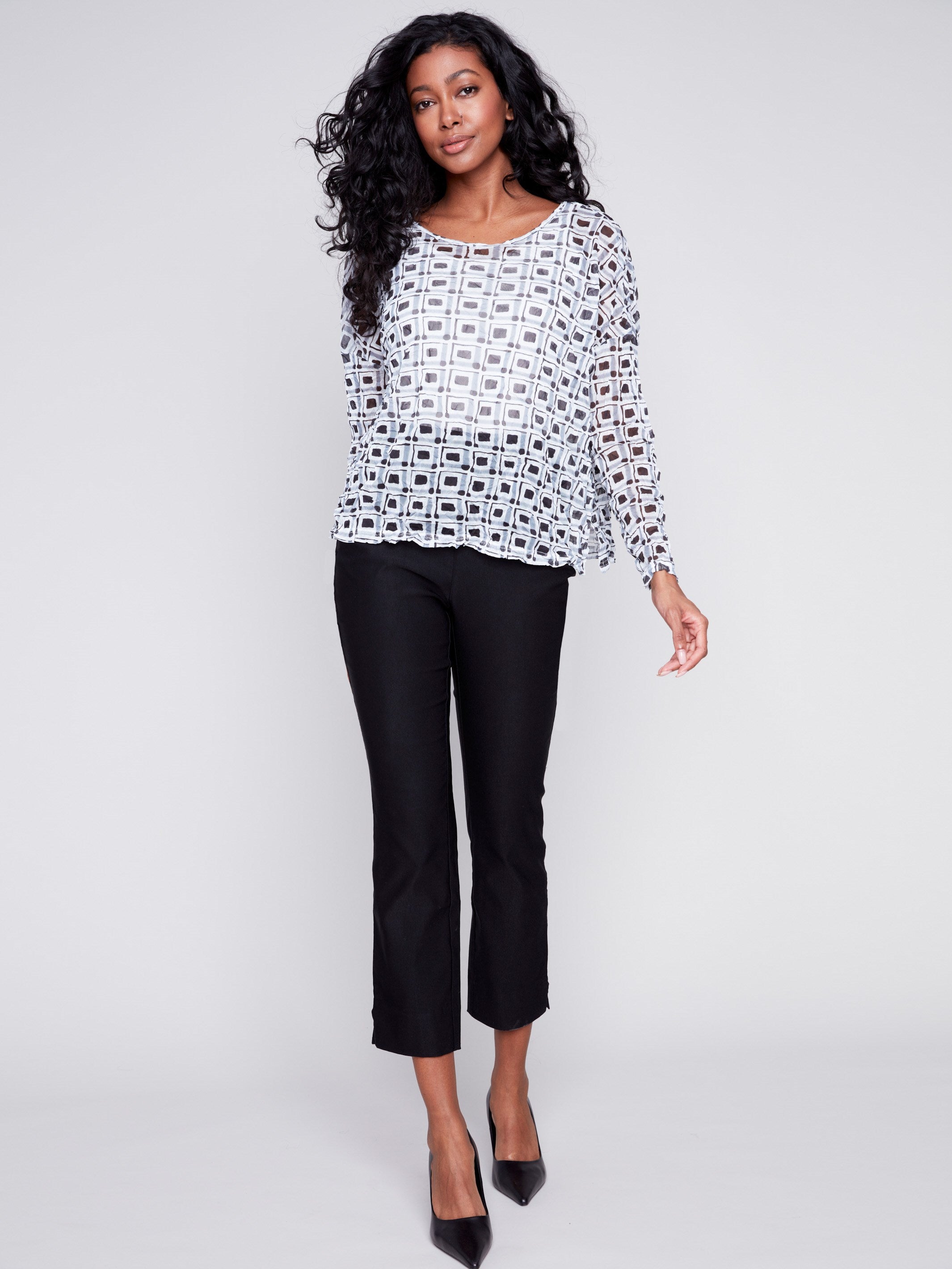 Printed Crinkle Mesh Top - Checker - Charlie B Collection Canada - Image 2