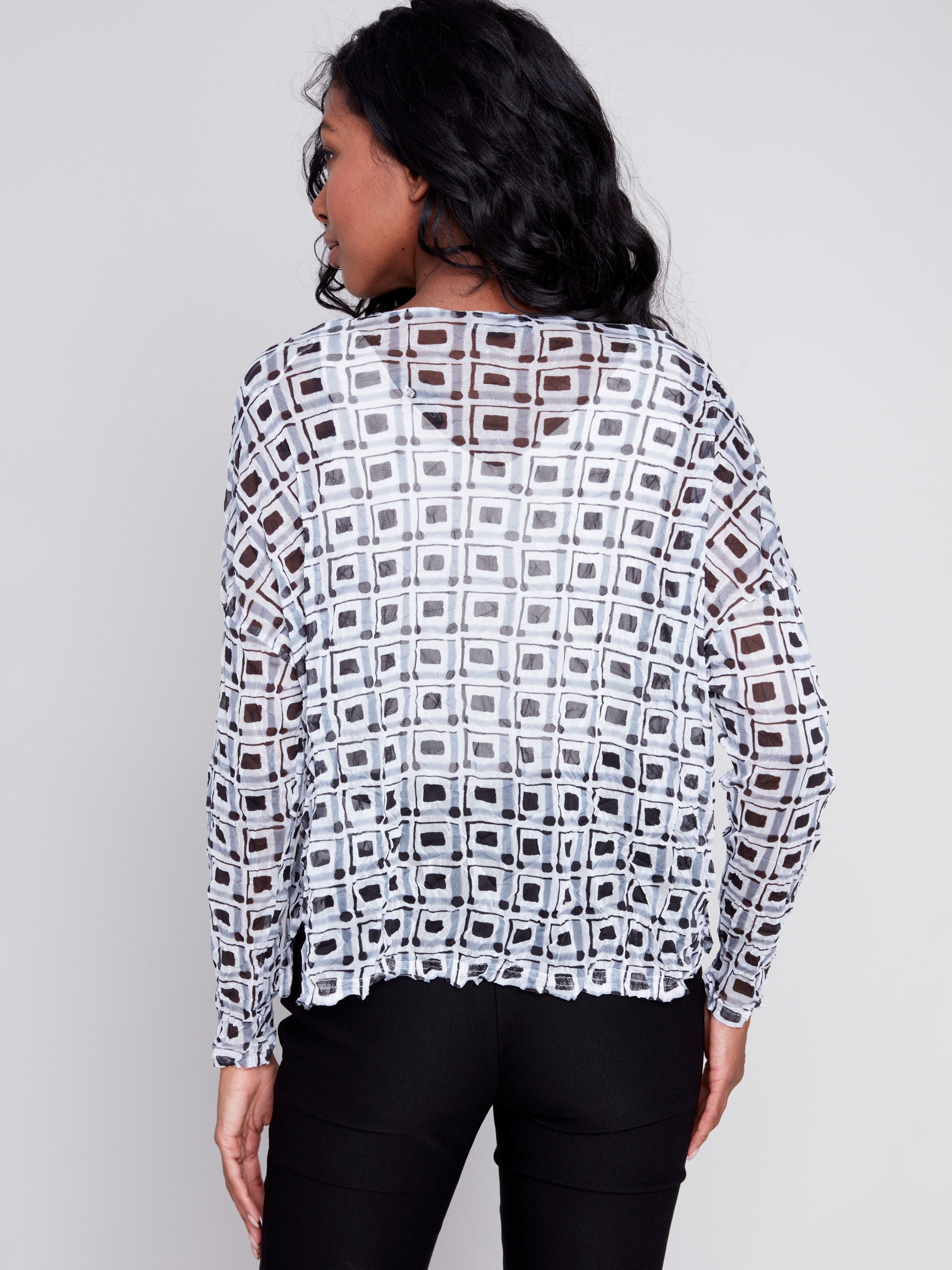 Printed Crinkle Mesh Top - Checker - Charlie B Collection Canada - Image 3