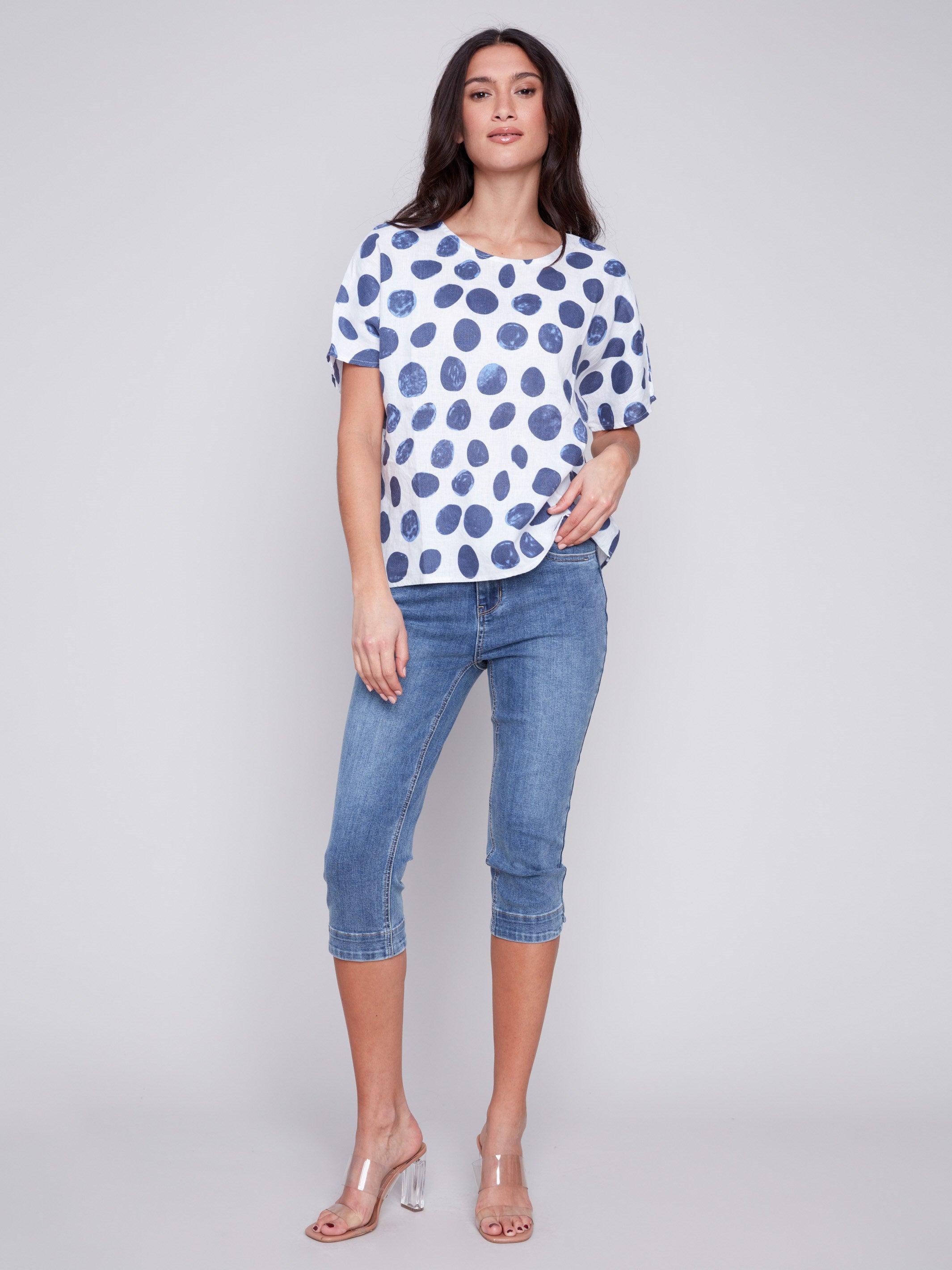 Printed Linen Dolman Top - Dots - Charlie B Collection Canada - Image 4