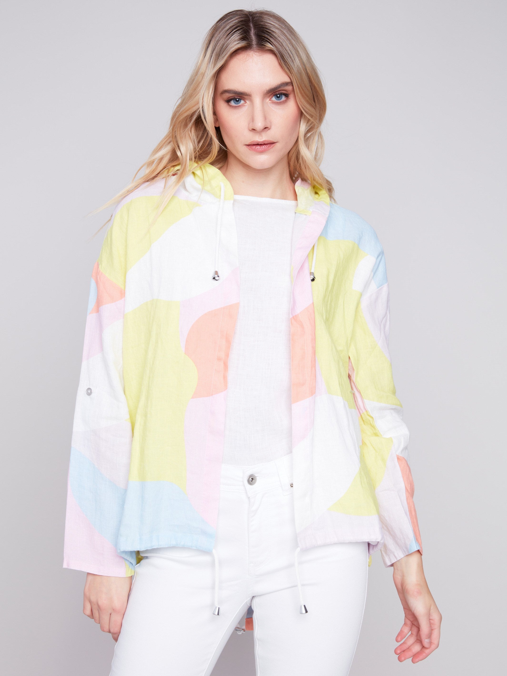 Printed Linen Duster Jacket - Graffiti - Charlie B Collection Canada - Image 1