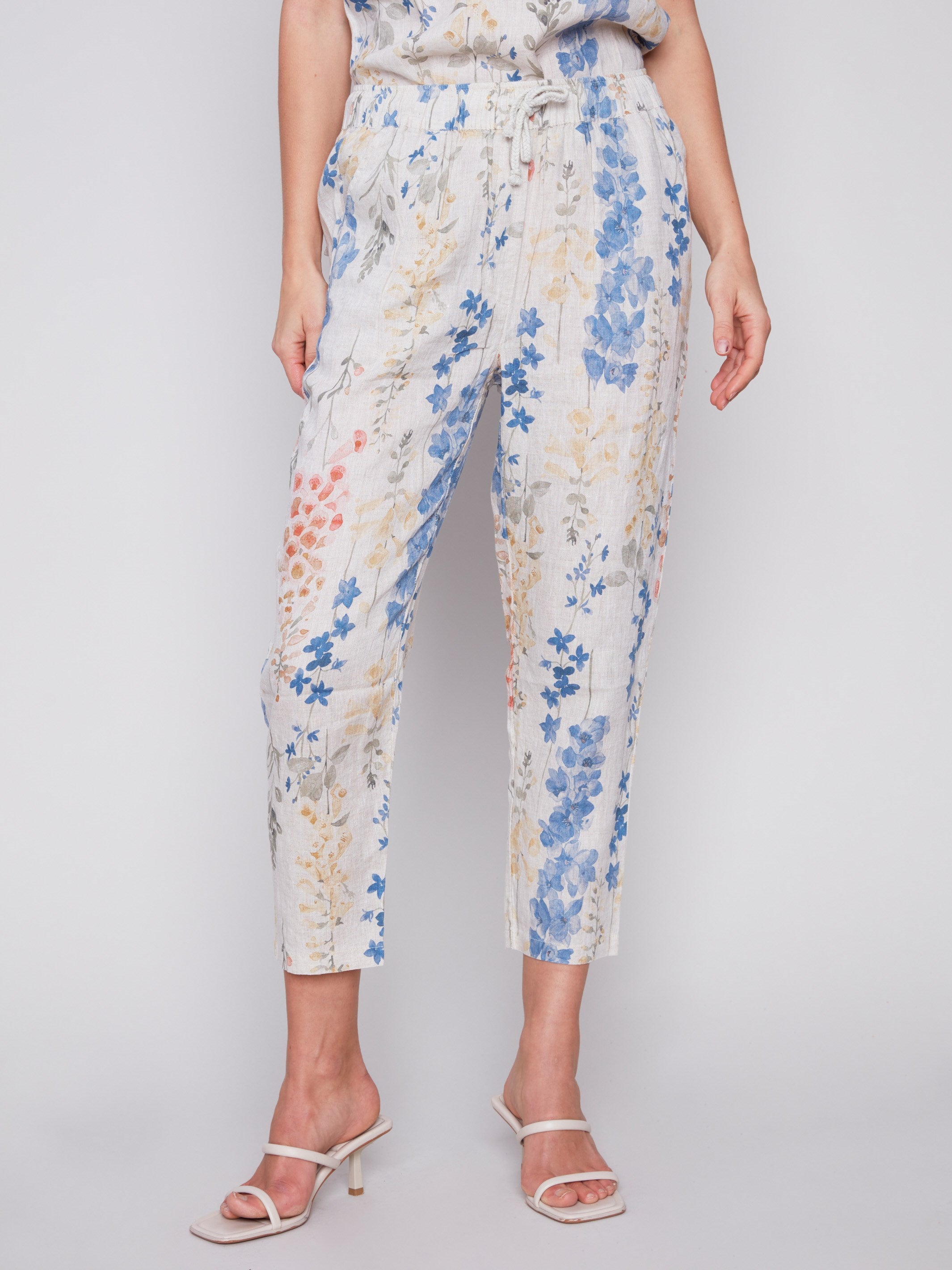 Printed Linen Pull-On Pants - Garden - Charlie B Collection Canada - Image 2