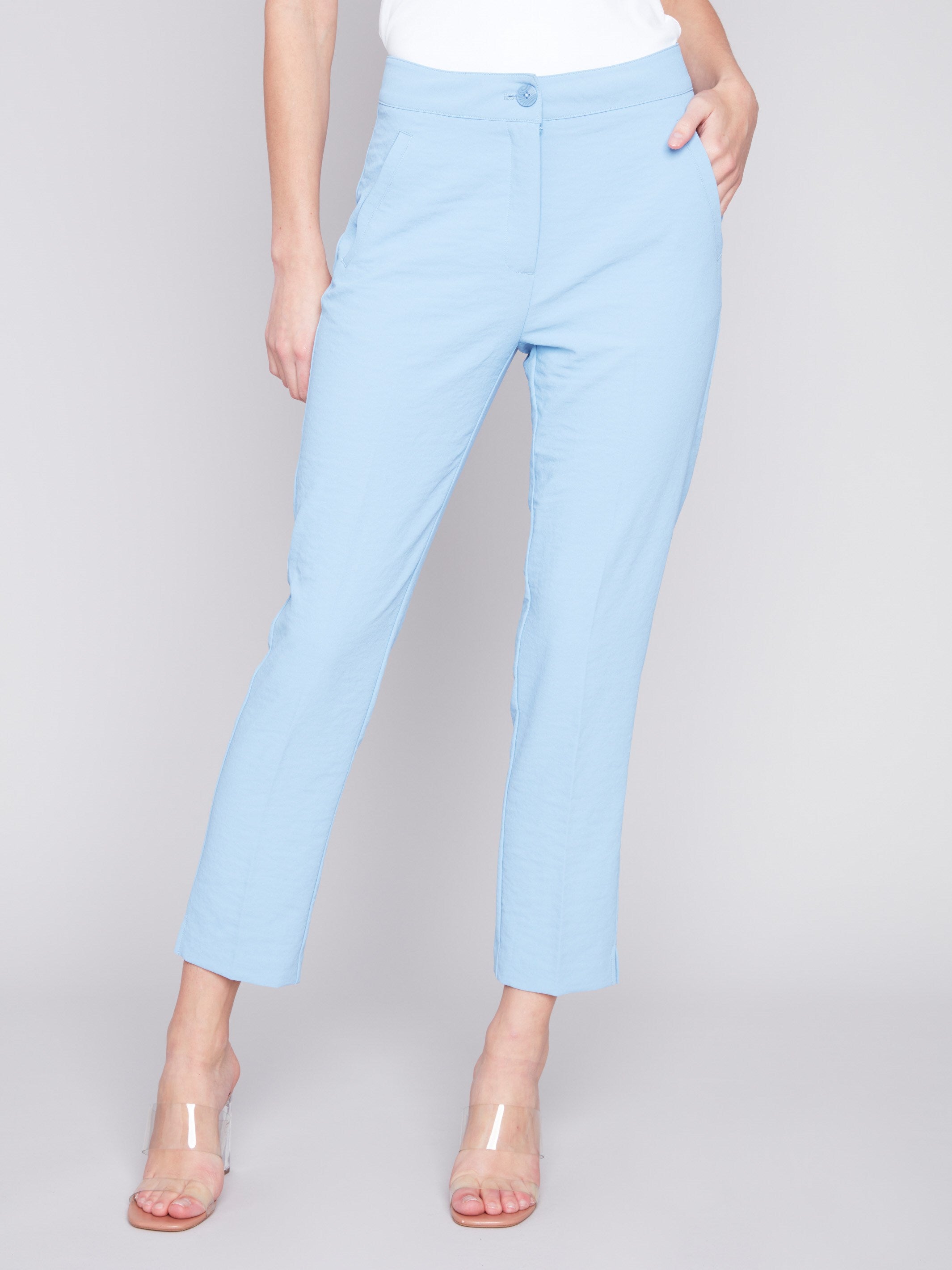 Side Slit Tapered Pants - Sky - Charlie B Collection Canada - Image 2