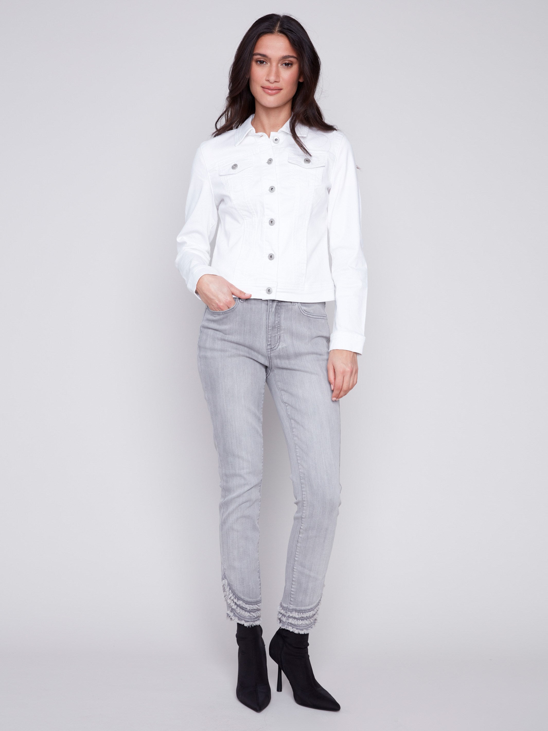 Stretch Denim Jacket - White - Charlie B Collection Canada - Image 3