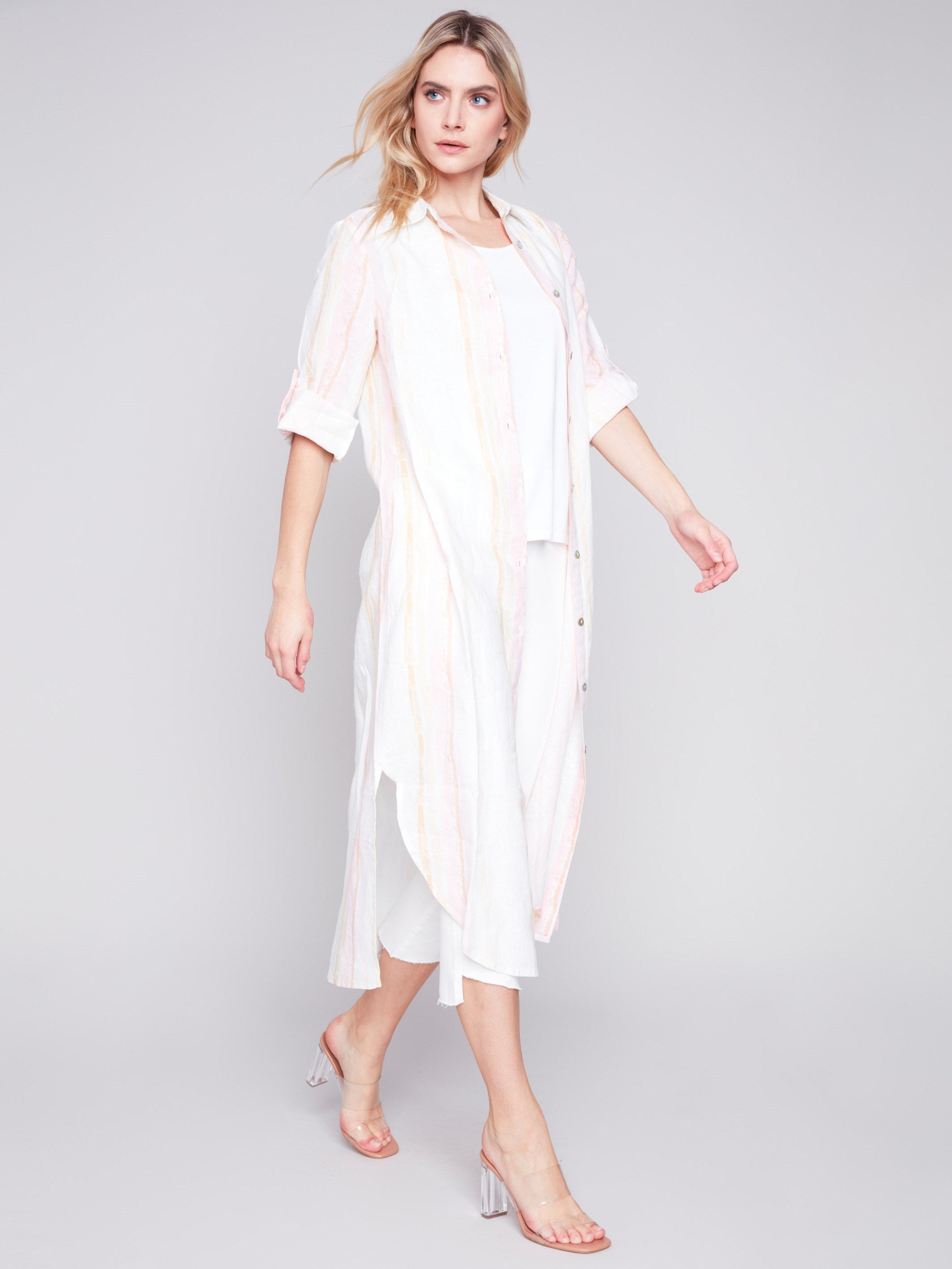 Striped Long Linen Tunic Dress - Tulip - Charlie B Collection Canada - Image 2