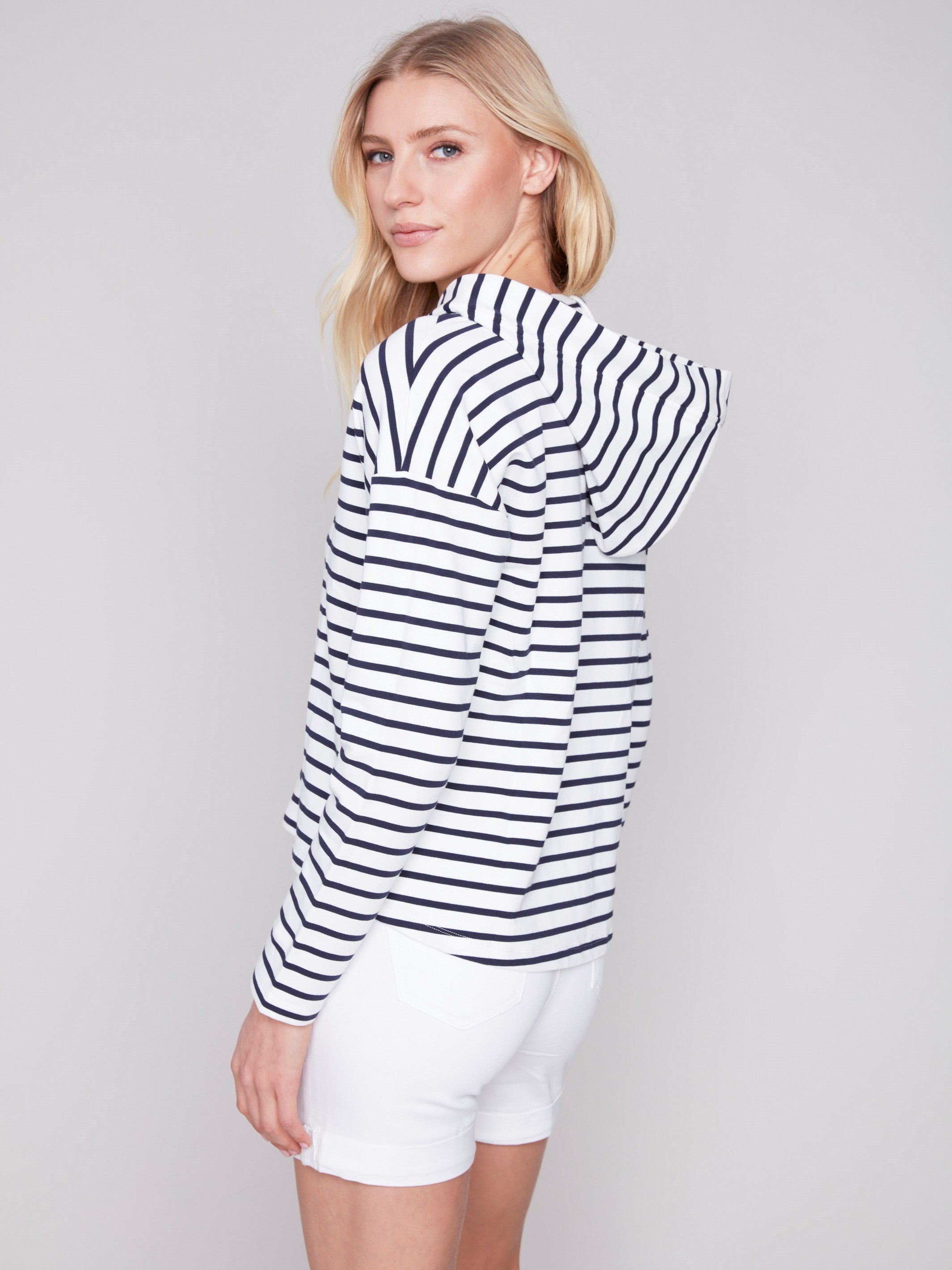 Striped V-Neck Top - Navy - Charlie B Collection Canada - Image 2