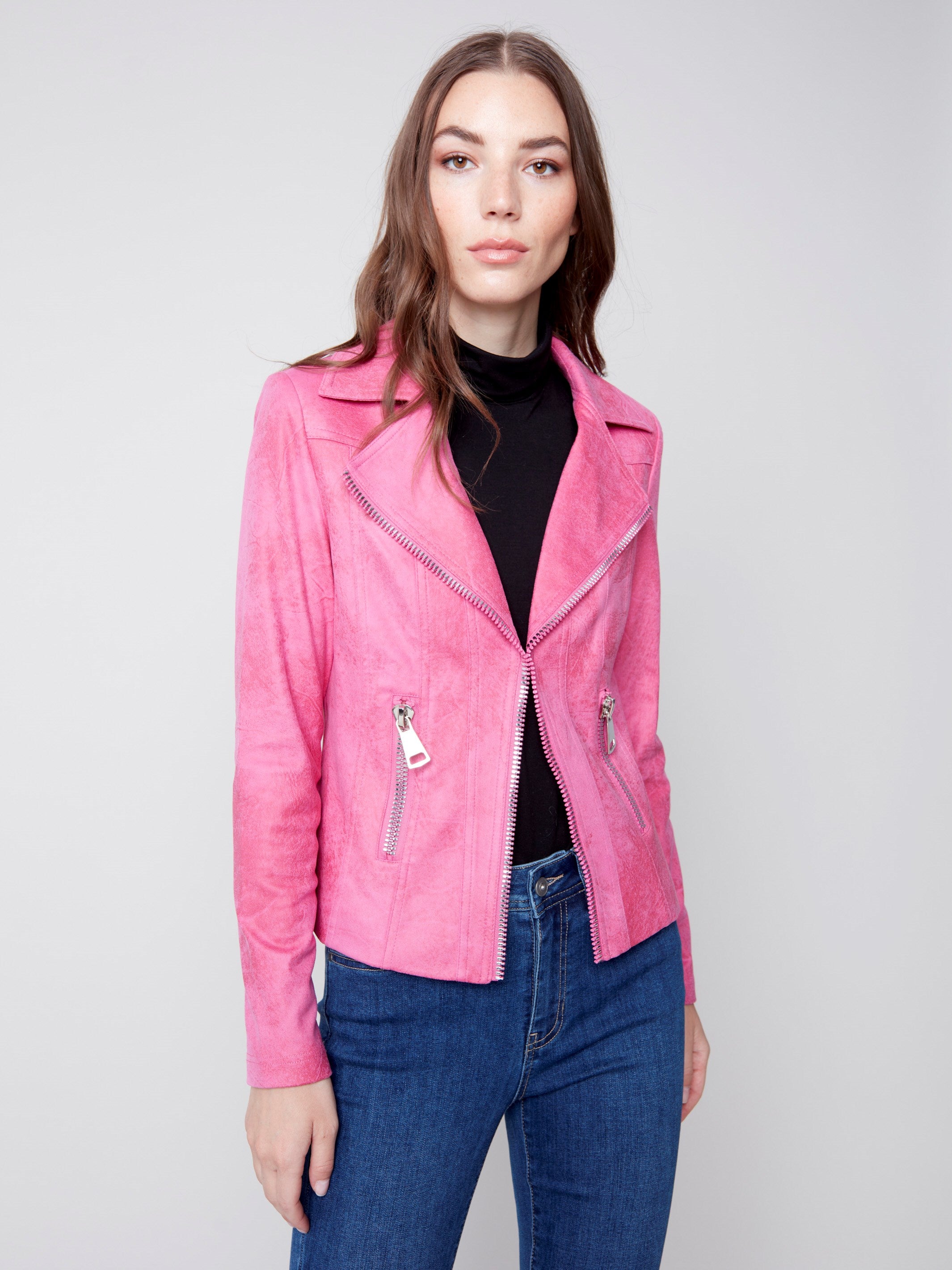 Pink suedette discount biker jacket