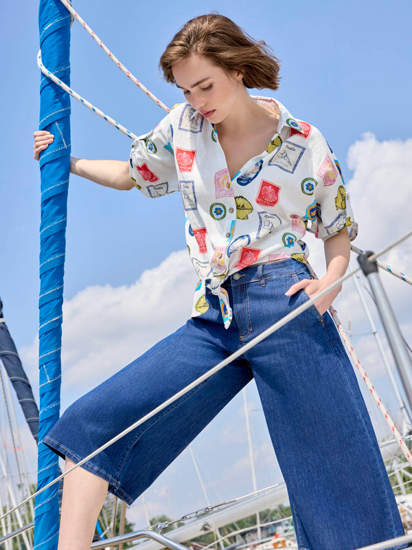 Jean palazzo écourté - Indigo