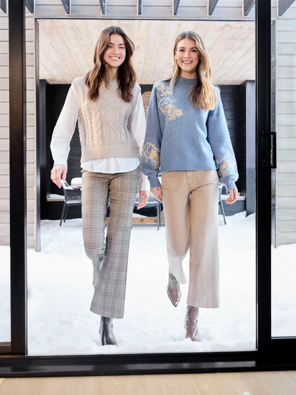 Mock Neck Sweater with Sequin Detail - Heather Denim