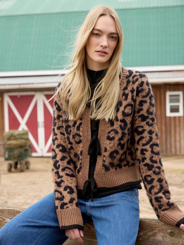 Bow Tie Jacquard Knit Cardigan - Animal