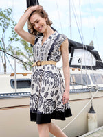 Printed Linen Cotton Dress With Straw Belt - Oasis