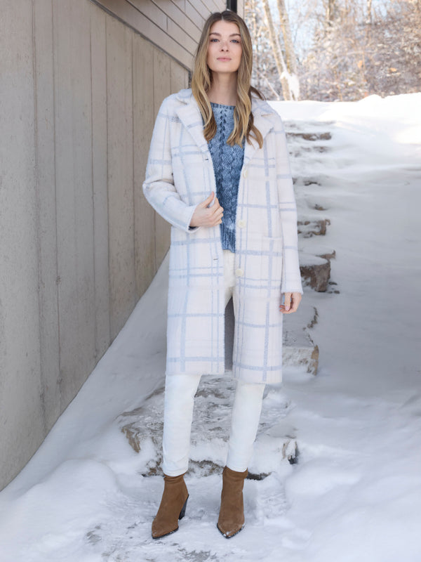 Long Plaid Knit Coatigan - Ivory