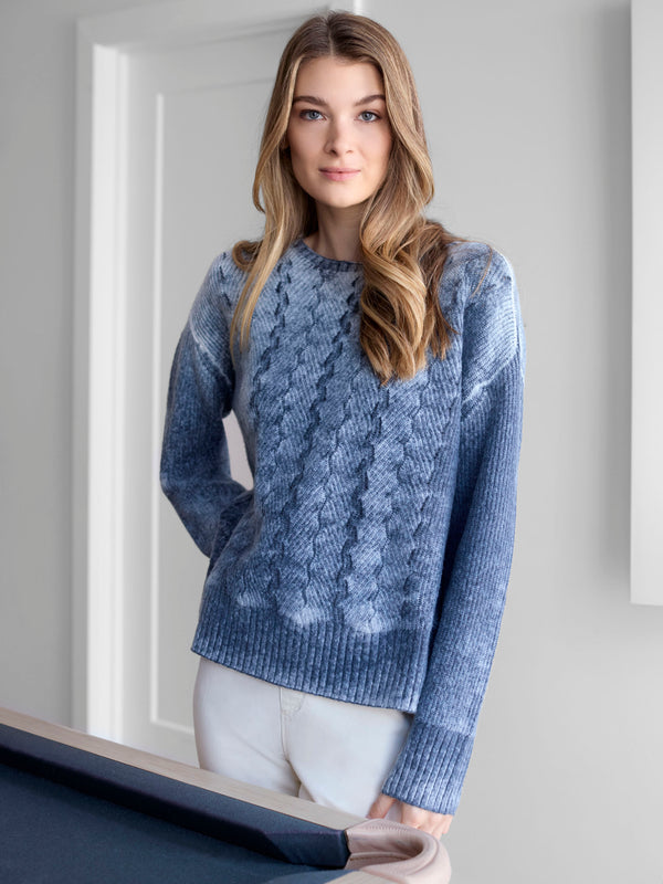 Elegant cable knit design on this crew neck sweater adds sophistication to any outfit by Charlie B.