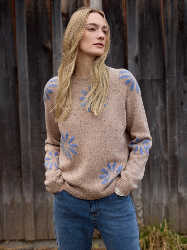 Nep Yarn Mock Neck Floral Sweater - Heather Nutmeg