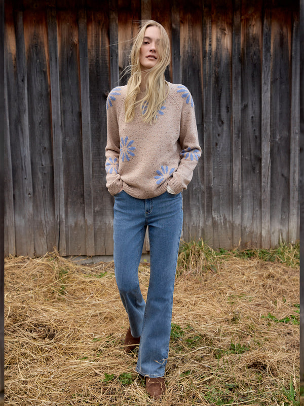 Nep Yarn Mock Neck Floral Sweater - Heather Nutmeg