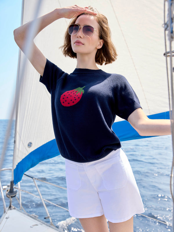 Short en sergé extensible avec poches appliquées - Blanc