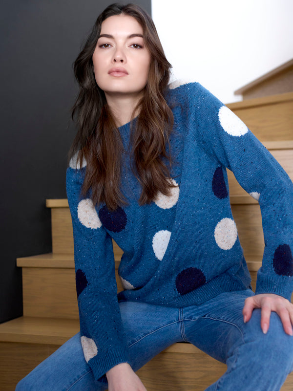 Nep Yarn Mock Neck Polka Dot Sweater - Heather Oxford