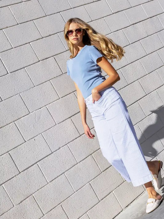 Striped Cropped Patch Pocket Flare Twill Pants - Lines