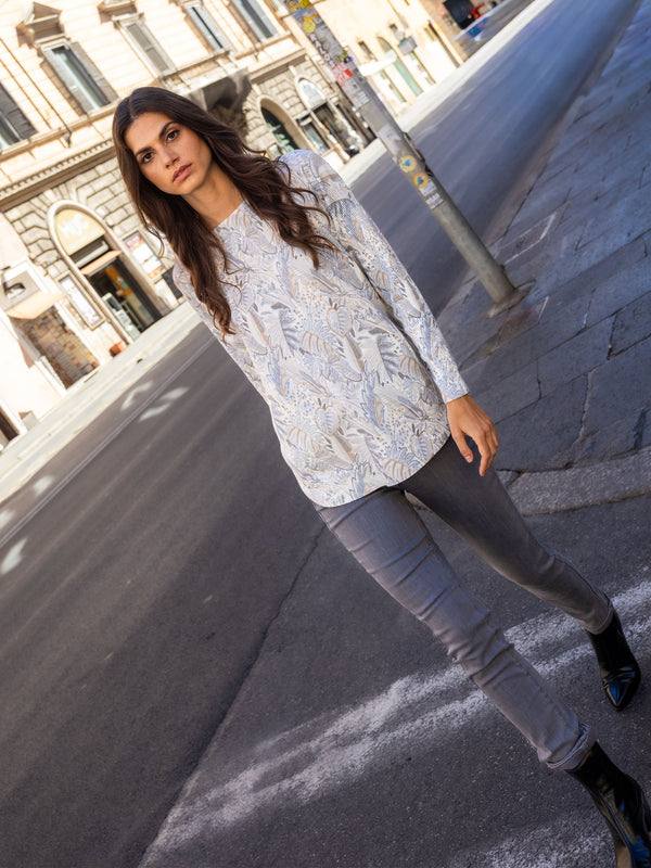 Printed Rounded Hem Sweater - Foliage