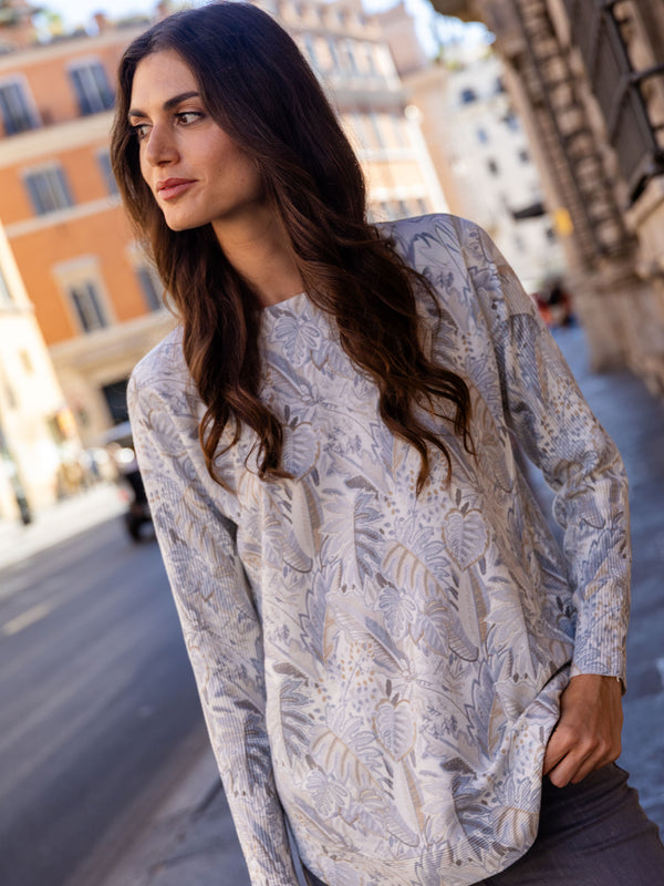 Printed Rounded Hem Sweater - Foliage