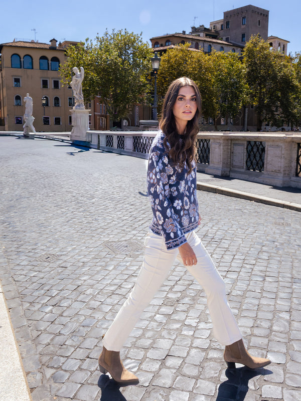 Crew Neck Jacquard Sweater - Floral