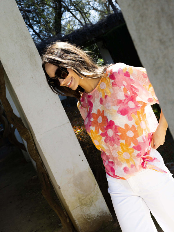 Blouse imprimée en gaze de coton avec lien sur le côté - Élégant
