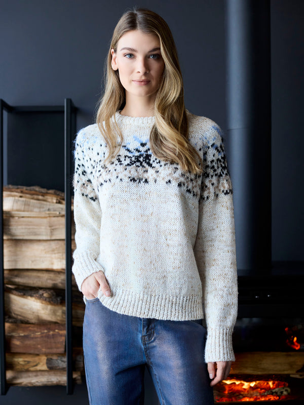 Après-Ski Jacquard Crew Neck Sweater  - Ecru
