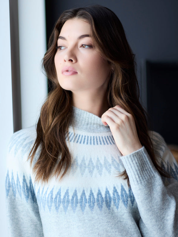 Après-Ski Jacquard Mock Neck Sweater - Heather Light Grey