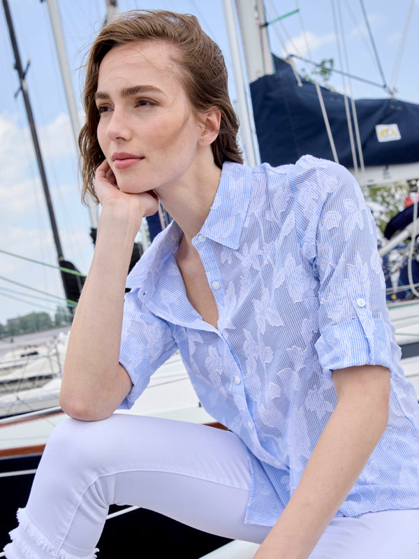 Chemise en coton brodée - Rayures