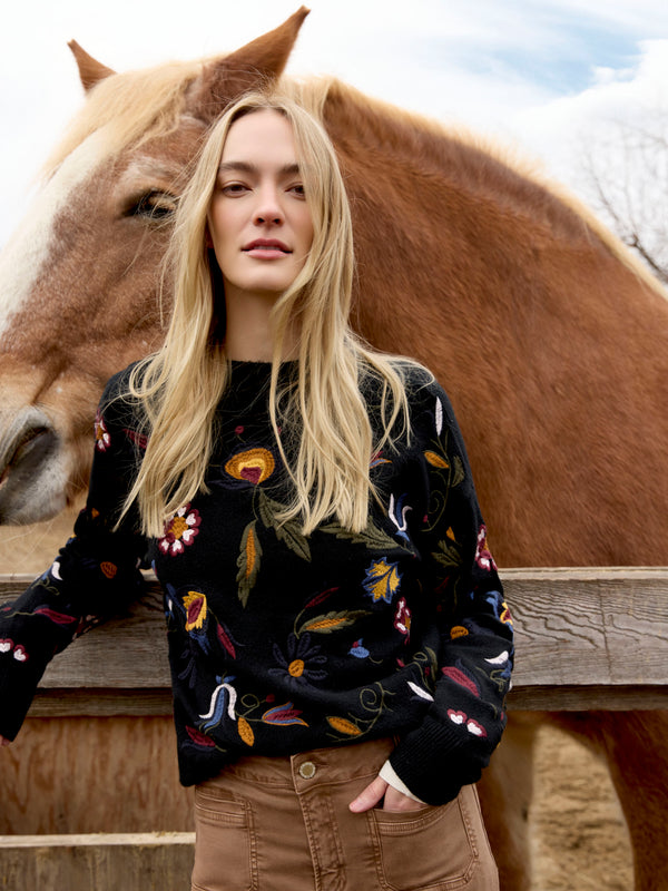 Embroidered Mock Neck Sweater - Black