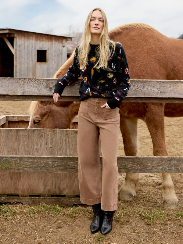 Embroidered Mock Neck Sweater - Black