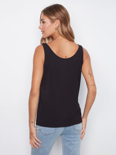 Stylish black sleeveless top with a flattering scoop neckline, crafted in soft bamboo fabric by Charlie B.