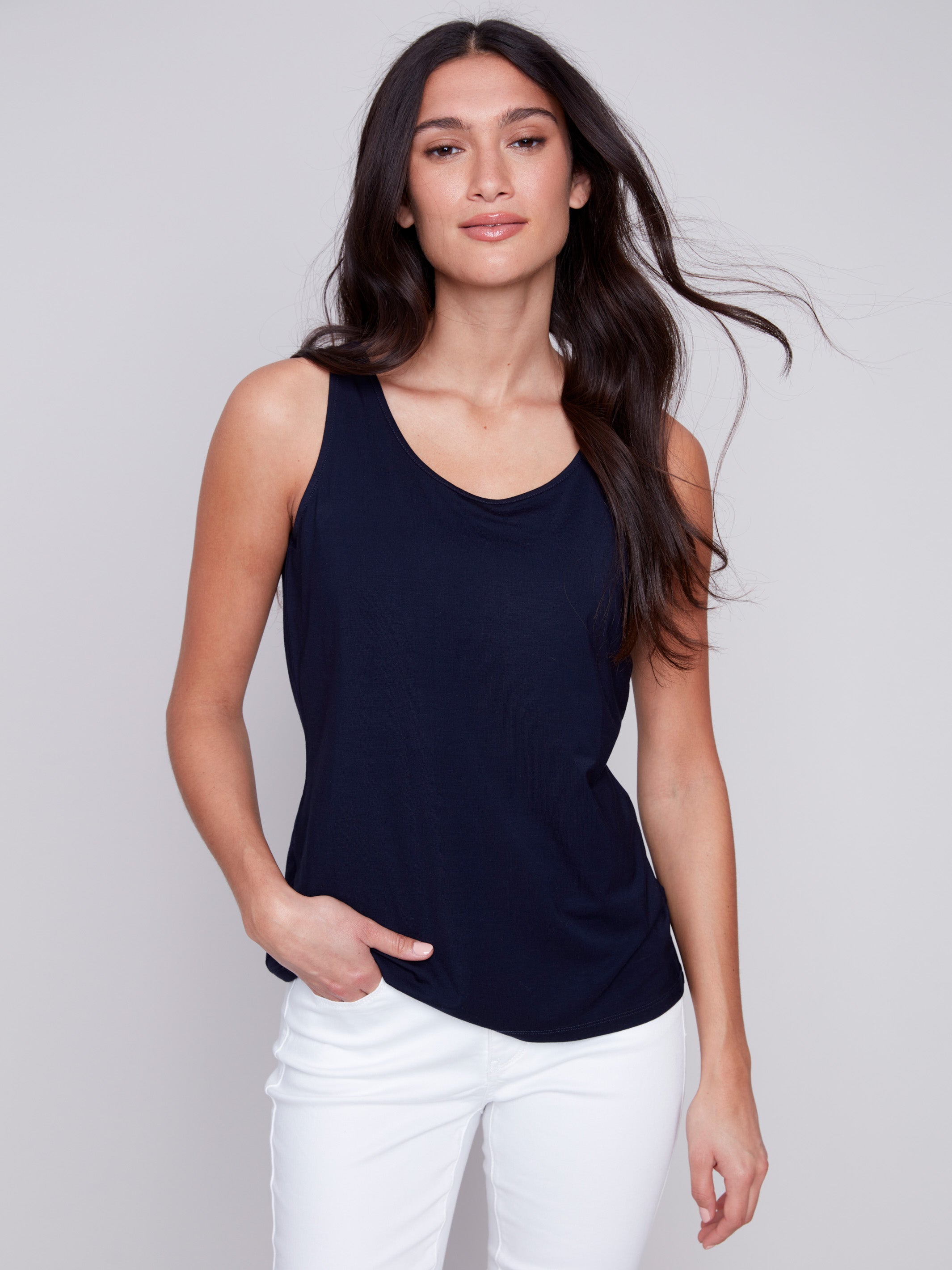 Reversible Bamboo Cami - Navy - Charlie B Collection Canada - Image 7