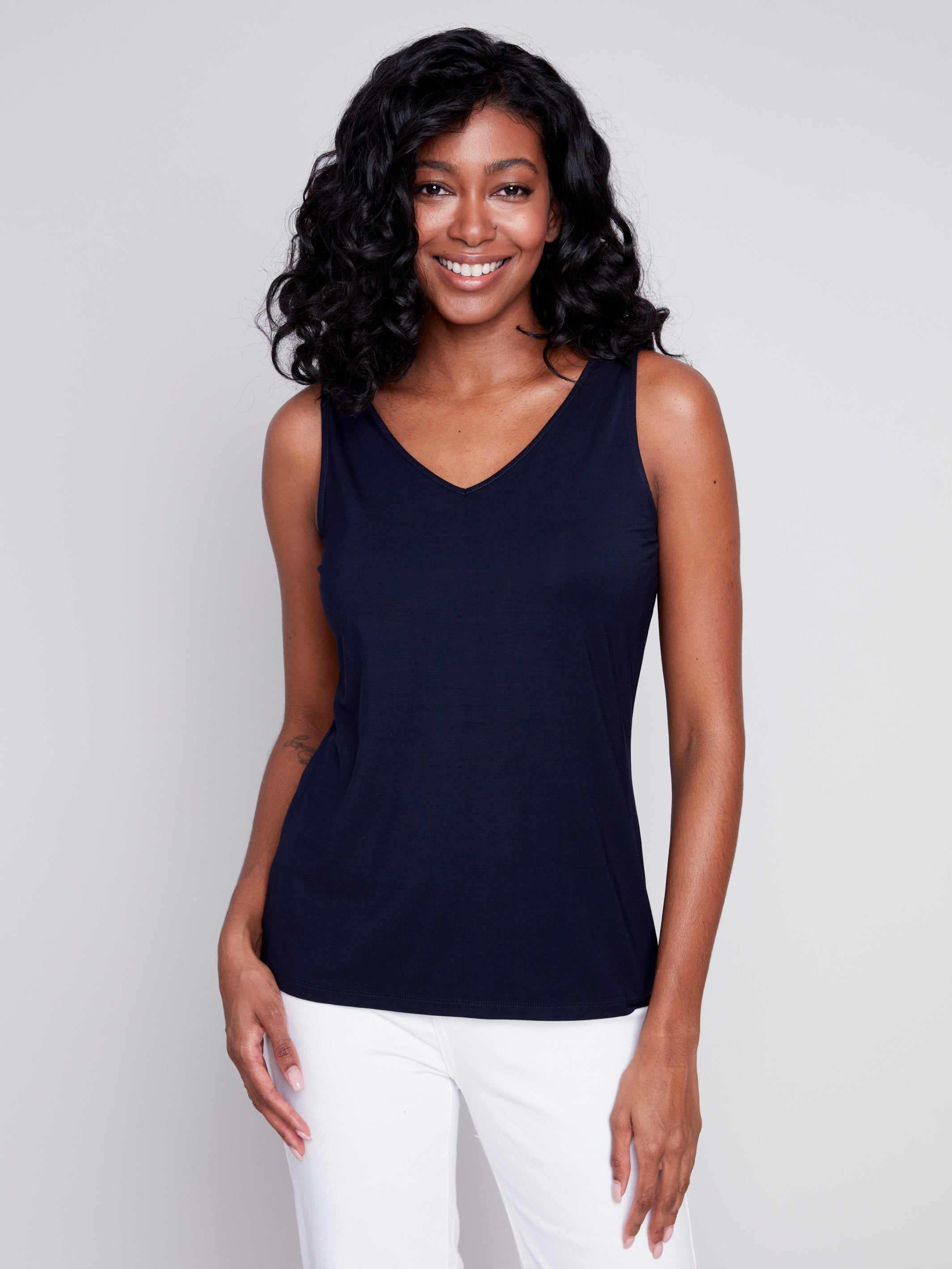 Reversible Bamboo Cami - Navy - Charlie B Collection Canada - Image 2