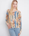 Knit top with a V-neckline and abstract pattern in earthy tones, perfect for casual wear by Charlie B.