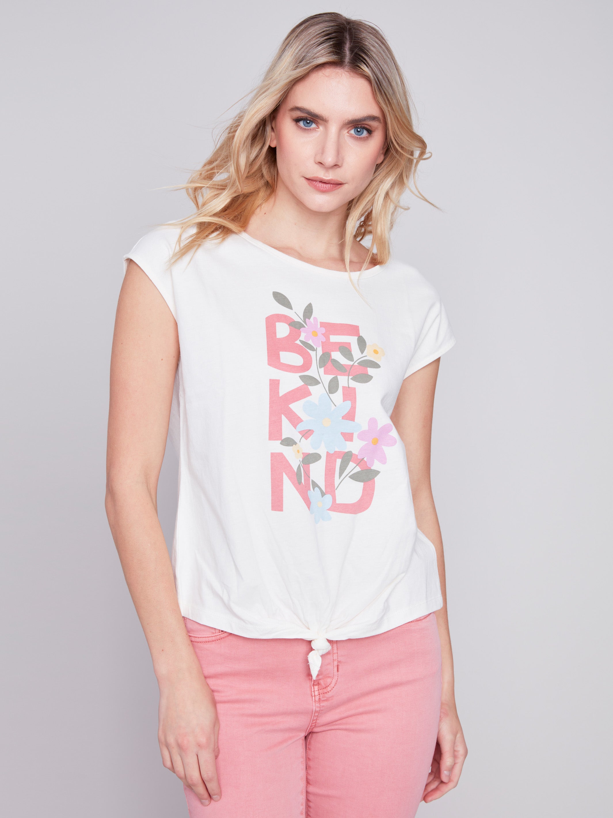 Printed Front Knot Top - Flowers