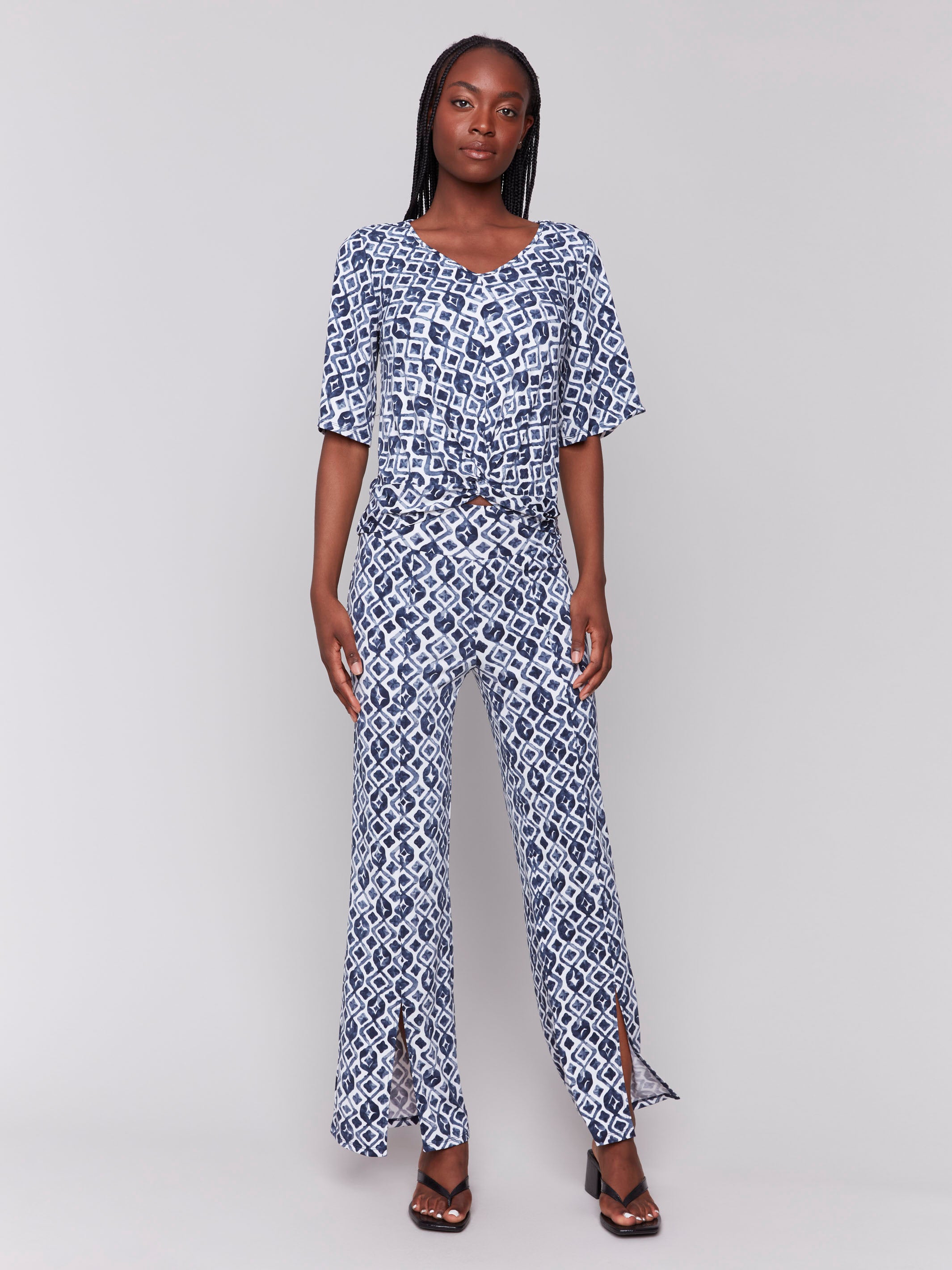 Relaxed fit wide-leg pants with a unique geometric design by Charlie B.