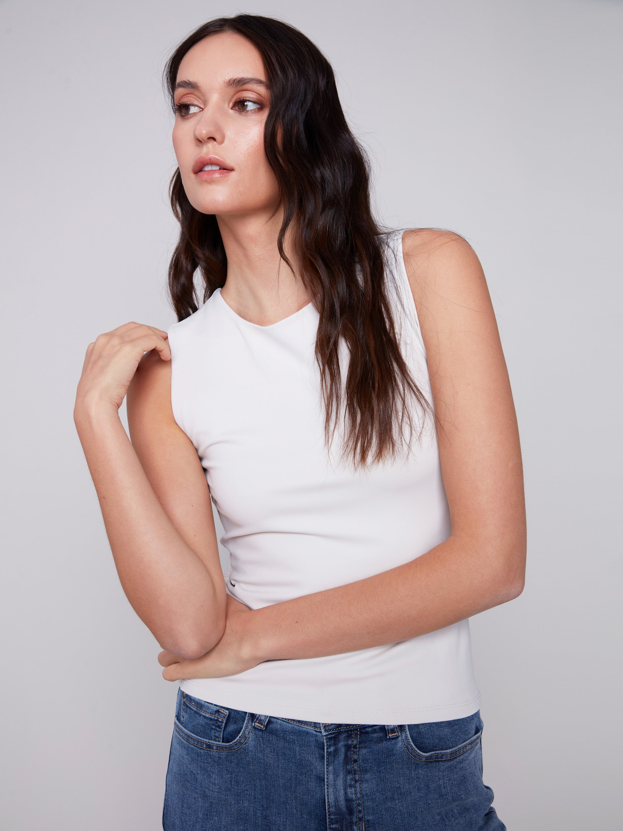 Sleeveless Super Stretch Top - Natural - Charlie B Collection Canada - Image 2