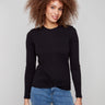 Black long sleeve textured knit top with a front knot by Charlie B.