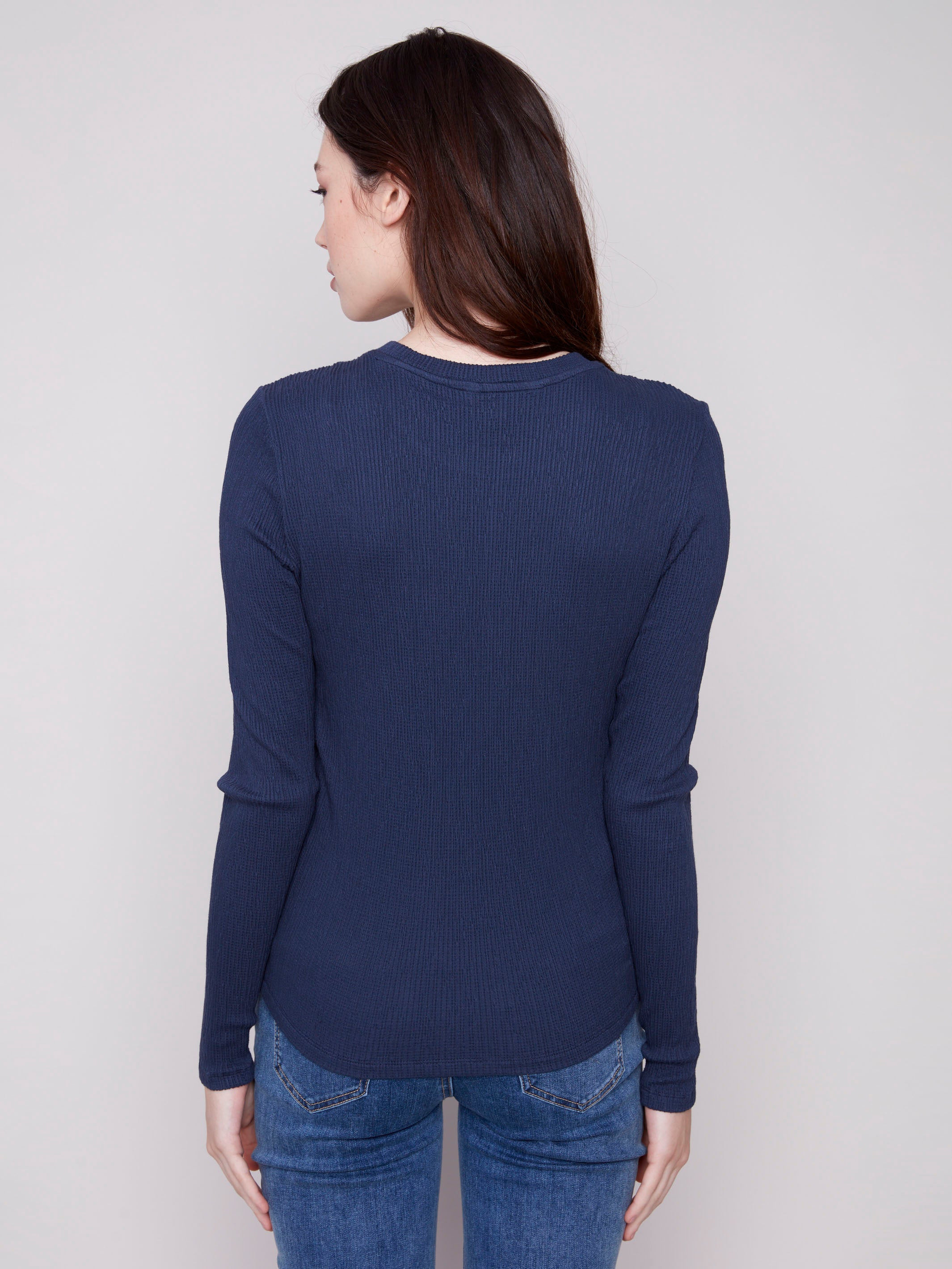 Moonlight long sleeve textured knit top with a front knot by Charlie B.