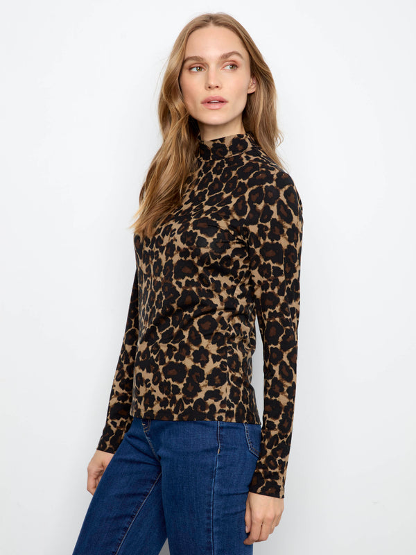 Animal Print Mock Neck Top - Leopard