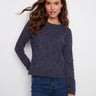 Moonlight jersey top featuring a classic crew neckline and intricate floral details by Charlie B.