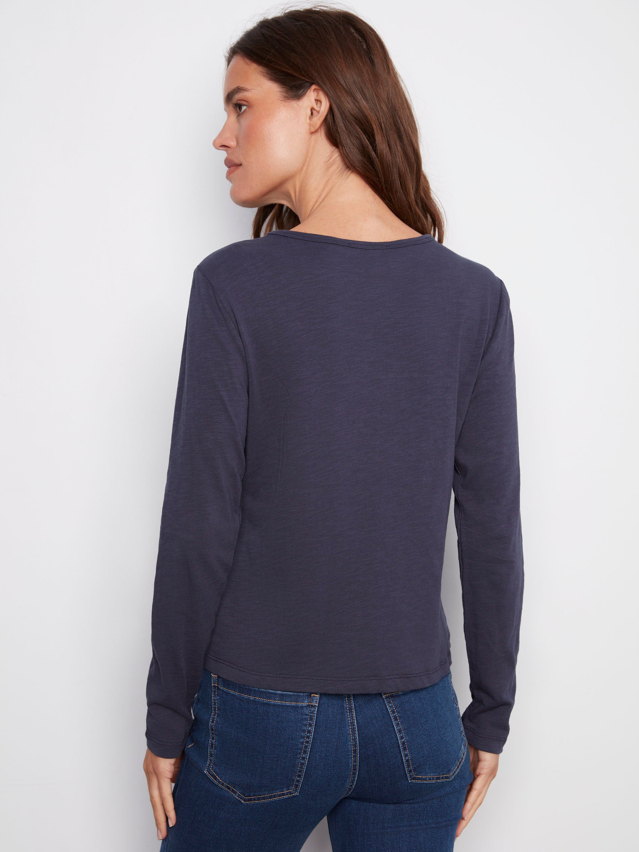 Soft cotton fabric enhances the comfort of this stylish embroidered long-sleeve top by Charlie B.