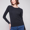Elegant black knit top with a crew neckline and cotton blend fabric, perfect for any occasion by Charlie B.